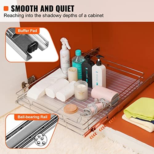 VEVOR 15.5" Wx21 Dx3.5 H Pull Out Cabinet Organizer, Heavy Duty Slide Out Pantry Shelves, Chrome-Plated Steel Roll Out Drawers, Storage for Home Under Sink, 17" Wx22 Dx7 H Install Size for Cabinet - Image 3