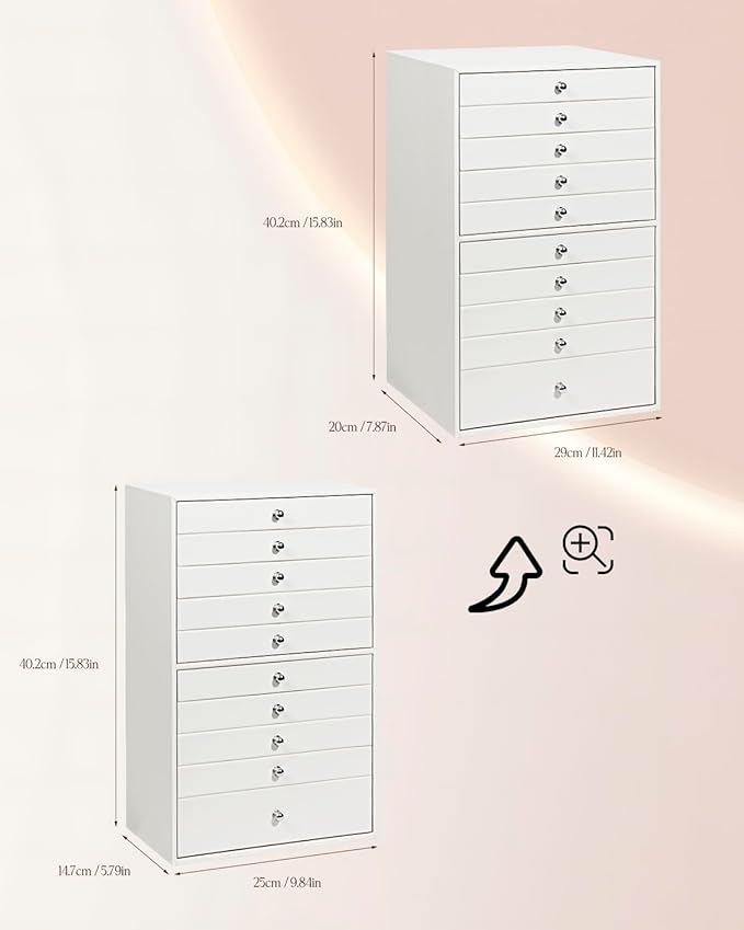 GUKA Large Jewelry Box, Jewelry Case with 10 Drawers for Big and Small Jewelry, Jewelry Storage Organizer for Watch Earrings Necklace Rings Bracelets, Birthday Wedding Gifts, White