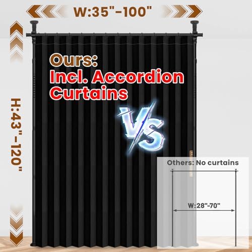 100% Blackout Room Divider Curtains Sets Black 1 Panel W100 x L84in No Drill Curtain Rods(H) 43-120×(W) 35-100 in for Bedroom Privacy Partition Separator - Image 2