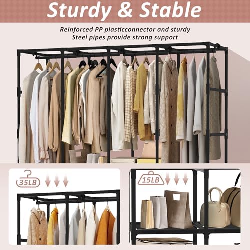 Wardrobe Closet, Quick and Easy Assembly, Black Portable Closet - Image 4