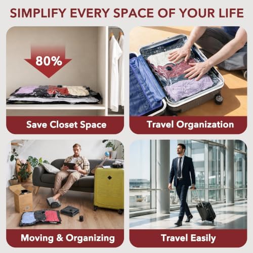 MEIQIHOME 20 Pack PackEase Travel Vacuum Bags 1800mAh Wireless Pump, 80% Compression Space Saver for Luggage, Clear PA+PE Reusable Seal Bags for Clothes, Portable Electric Air Pump for Travel & Home - Image 7