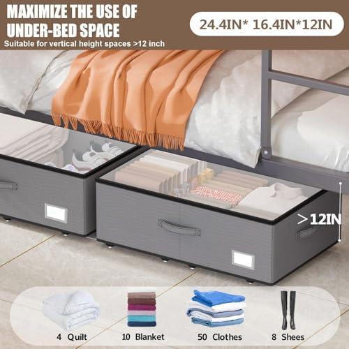 EE-RoomWorld Under Bed Storage with Wheels, No Assemble Required 12 inches height Under Bed Storage bins,Large capacity Rolling Underbed Shoe Storage containers，dorm underbed storage drawers - Image 3