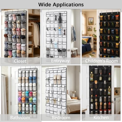 35 Pockets Over The Door Shoe Organizer, Large Breathable Mesh Hanging Shoe Rack with 4 Metal Hooks, Space Saving Gray Over Door Shoe Storage Holder Mesh Bag for Closet Entryway Bedroom Pantry - Image 7