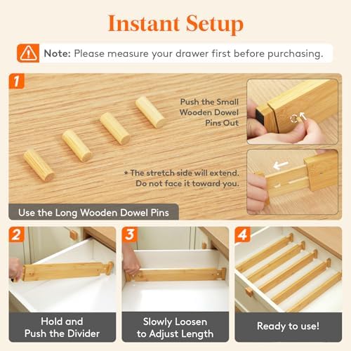 Lifewit 2.4" Kitchen Drawer Dividers, Adjustable Bamboo Drawer Organizers - Image 4