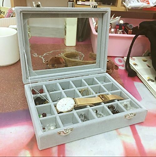 24 Grids Velvet Glass Ring Earrings Jewelry Box Earrings Organiser Storage Holder Display Case