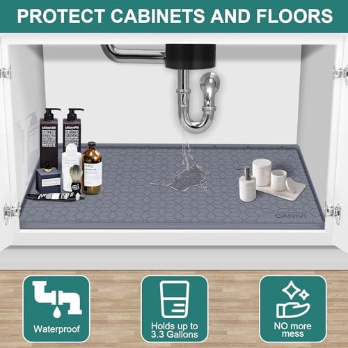 Under Sink Mat, 28"x22" Waterproof Tray for Cabinet, Holds 3 Gal - Image 4