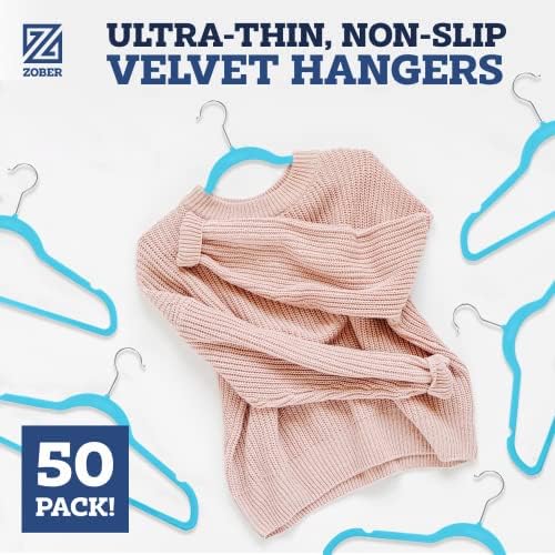 Zober Turquoise Velvet Hangers 50 Pack, Slim Non Slip Clothes Hangers - Image 2