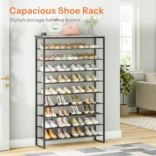 HOOBRO 10-Tier Shoe Rack for Entryway, 39.4" L Shoe Storage Organizer, Large Capacity Shoe Shelf for Closet, Front Door Entrance, Hallway, Holds 45-50 Pairs of Shoes, Greige and Black BG171XJ01 - Image 4