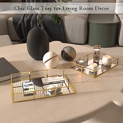 Perfume Tray Vanity Tray with Metal Frame, Gold Tray for Bathroom, Jewelry or Home Decoration 2 Pcs (L+S) - Image 5