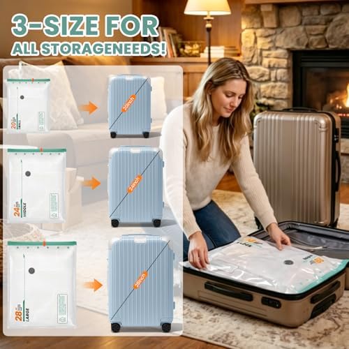20 Pack Vacuum Storage Bags for Travel with Rechargeable Cordless Pump, Compression Packing Bags for Carry-On Luggage, Bedding & Home Storage, Space Saver Bags for Clothing Clothes, 3 Size - Image 4