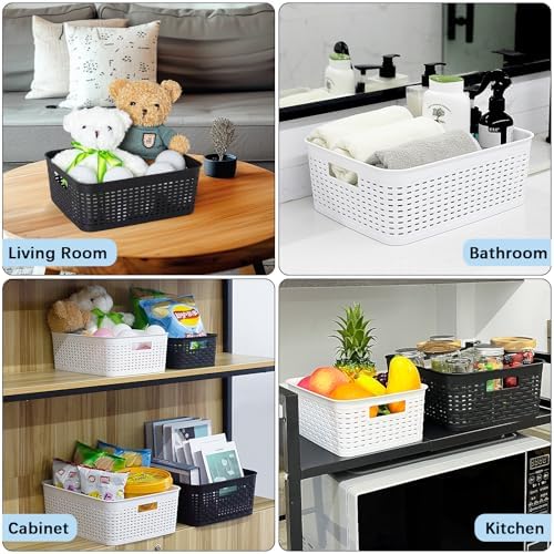 Plastic Storage Baskets for Cabinets, Household Pantry Organization with Handle,Organizer Bins for Room,Bathrooms,Under-Sink,Kitchen (White, S-3PACK) - Image 5
