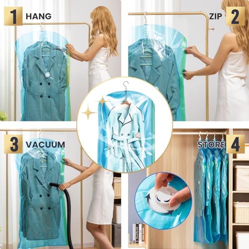 TAILI Hanging Vacuum Storage Bags Clothes, Coats, Jackets,4 Jumbo Blue - Image 5