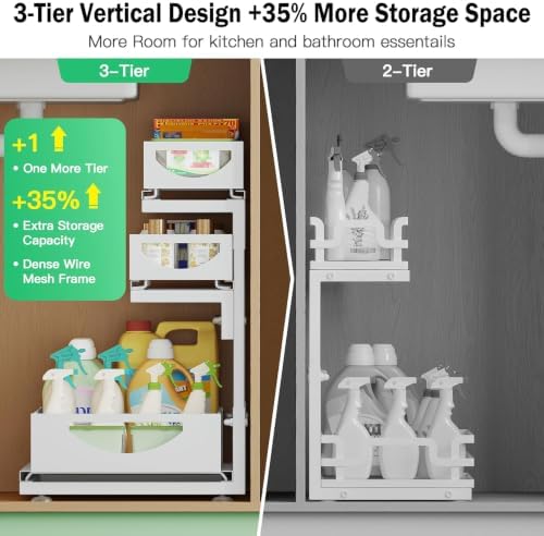 Under Sink Organizer, 2-Pack 3-Tier Pull Out Cabinet Organizers and Storage - Image 3
