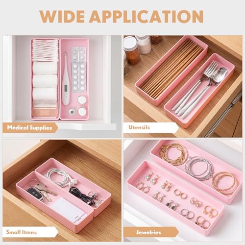 Teling 2 Pcs Pink Large Rectangular Desk Organizer Set, Half Accessory Tray, Plastic Tabletop Organizer for Office, Home, or Study, Dimensions: 9.45 x 2.95 x 1.38 Inches - Image 6