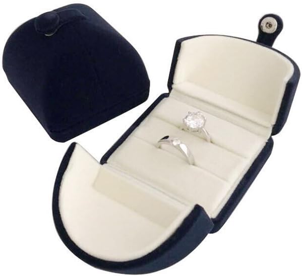 Blue Velvet Jewelry Box for Double Ring Gift Packaging Premium Grade for Wedding Band Engagement Ring (Jewelry is not included)