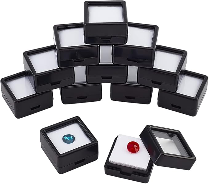 BENECREAT 12 Pcs Black Gemstone Display Box with Clear Top 1.18 Inches Square Jewelry Box for Gift Wrapping, Displaying Gemstones, Crystal Diamond Accessories