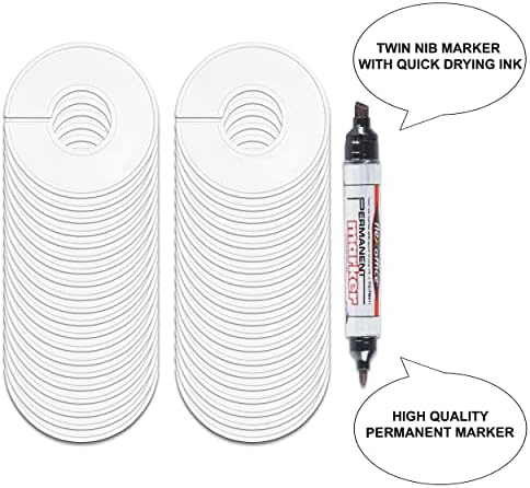 AMT 40 Pack Closet Dividers, Clothing Dividers, Round Clothes Size Dividers for Closets with Double Ended Marker Pen (Blank) (40 Pack- White) - Image 4