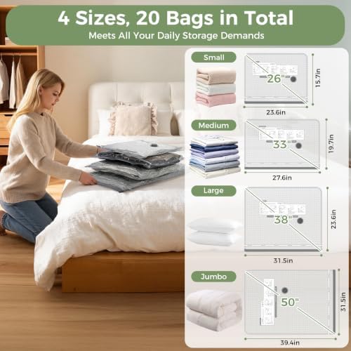 20 Pack Vacuum Storage Bags with Rechargeable Electric Air Pump - Image 4