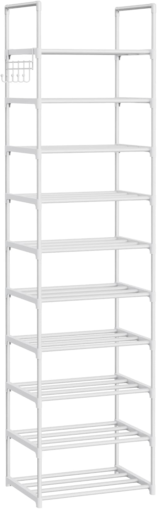 Metal Shoe Rack Organizer 10 Tiers, 20-24 Pairs Narrow Tall Shoe Racks for Closets Entryway - Vertical Boots Organizer Storage - Sturdy Shoe Shelf Cabinet White