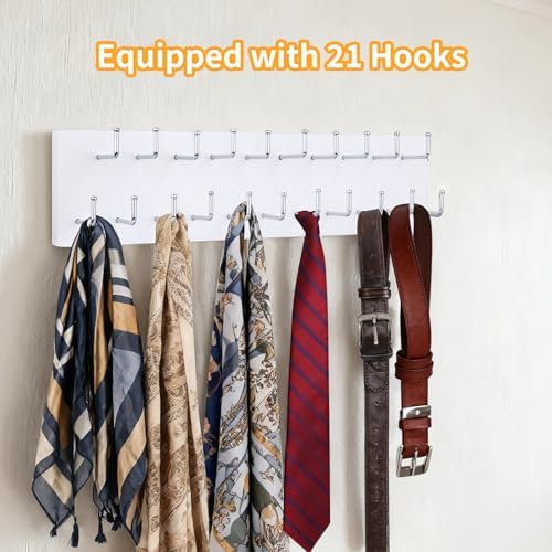 Belt Organizer Holder Wooden Belt Hanger for Closet Wall Mount Belt Storage Rack Tie Bra Scarf Hanger Holds Over 40 Large Belts (White) - Image 3