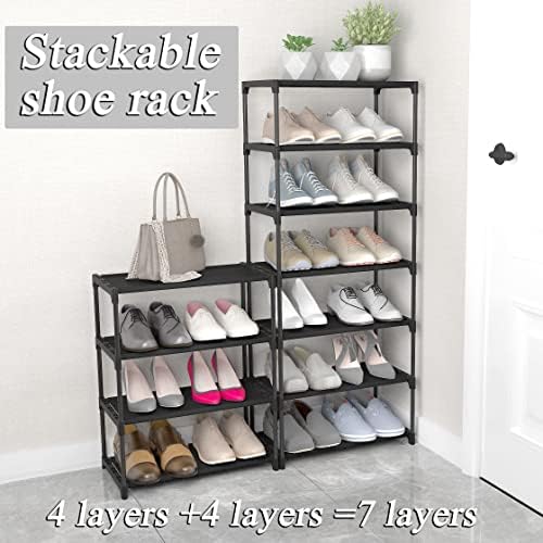 4-Tier Small Shoe Rack Space Saving Shoe Shelf Storage Organizer for Entryway Hallway Closet Bathroom Garage,Stackable Shoe Stand(Black) - Image 4