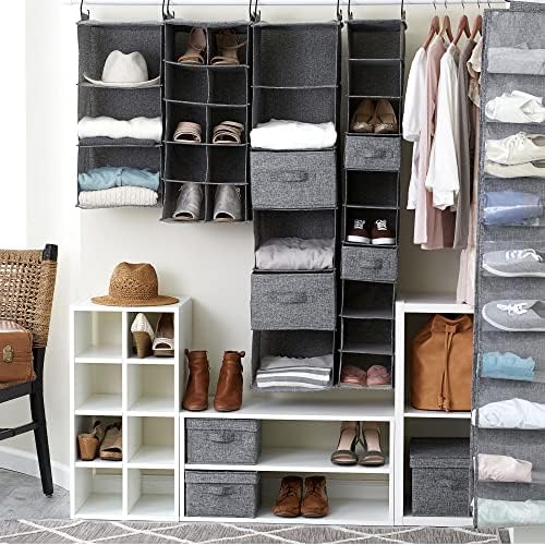 Household Essentials 10 Pocket Double Hang Canvas Shoe Organizer Side‑by‑Side Hanging Storage, Gray - Image 4