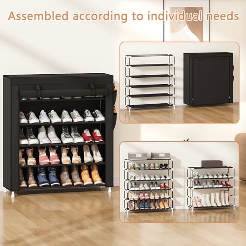 Laiensia 5-Tier Vertical Shoe Rack Organizer, Space Saving Shoe Storage Organizer, Non-Woven Cover Shoe Shelf Holds 20-25 Pairs for Bedroom, Hallway, Closet Entryway, Black - Image 5