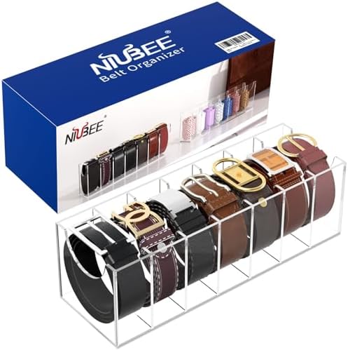 NIUBEE Belt Organizer for Closet, Acrylic Belt Box, Belt Storage, 7 Grids - Image 4