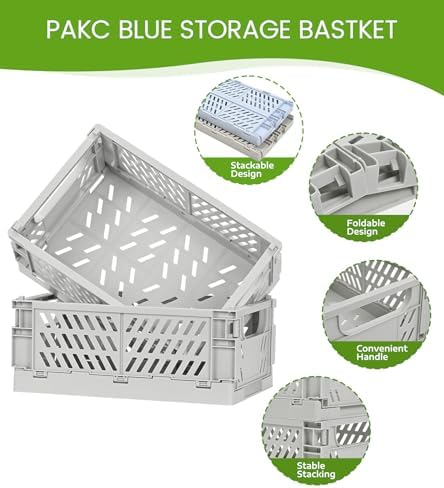 HUUSMOT 4-Pack Collapsible Plastic Storage Baskets, Grey, 9.8"x6.5"x3.8" - Image 2