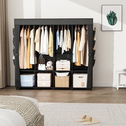 Portable Closet for Hanging Clothes, 67 Inch Wide Portable Wardrobe Closet with Cover, 4 Hanging Rod, Storage Shelves and Side Pockets, Large Free Standing Closet for Bedroom, Black - Image 2