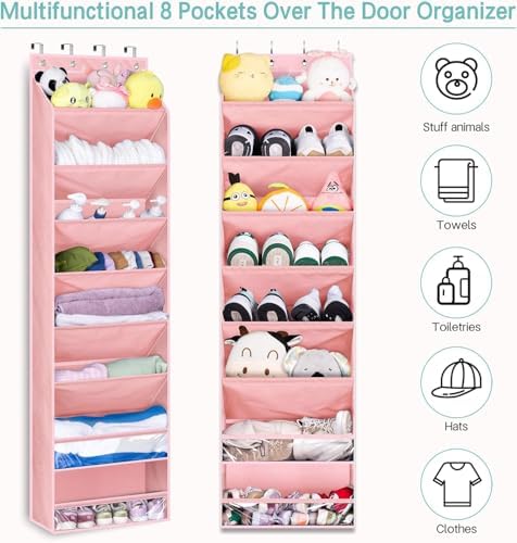 KEETDY Over The Door Shoe Organizer Fit 20 Pairs Sneakers Large Hanging Shoe Organizer for Closet Door Storage Boots, Pink - Image 6