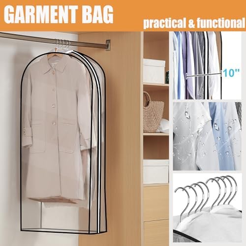 60" All Clear Garment Bags with Zipper for Hanging Clothes, 3Pack 10" Gusseted Plastic Dress Bags for Gowns Long Clothes Storage Cover for Long Dress Fur for Open Closet - Image 5