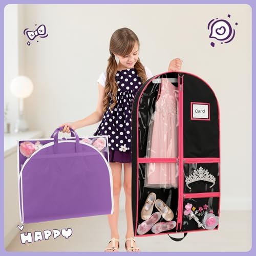 Dance Garment Bags for Dancers, 40" Garment Bags for Hanging Clothes with 3 Clear Zipper Pockets, Cheer Uniform Garment Bag for Suits, Travel & Sports Jersey (Black Pink, 2 Pack (40 inches)) - Image 5