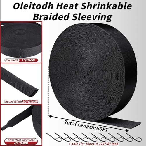 Oleitodh 66 ft 1/2 in 2:1 Heat Shrink Braided Sleeving, Black - Image 2