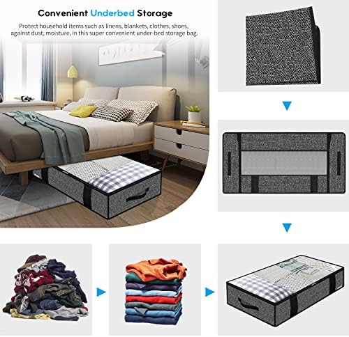 Onlyeasy 4 Pack Under Bed Clothes Storage Bags Organizer with Reinforced Handles and Zippers, Foldable Underbed Storage Container Bags for Blankets, Comforters, Bedding, Linen-like Black, MXAUBBP4 - Image 3