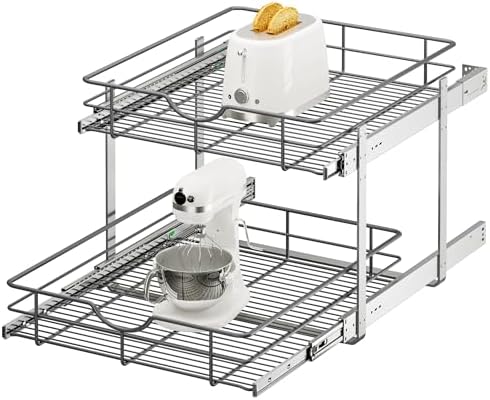 2 Tier Pull Out Cabinet Organizer - 20" W x 22" D Soft Close Slide Out Shelves with Shelf Liners - Pullout Drawers for Kitchen Cabinets, Pantry, Bathroom, Heavy Duty Steel Wire Baskets by Unknown