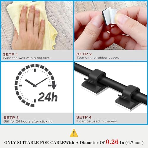 Cable Clips，50PCS Electrical Cord Management Adhesive Cable Wire Clip Wire Clips wall，Used for Cars, Offices, and Homes Cable Clips Cord Organizer（Black） - Image 5