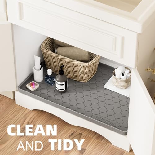 Winisok Waterproof Under Sink Mat 25" x 22", Silicone Mat, Light Gray - Image 4