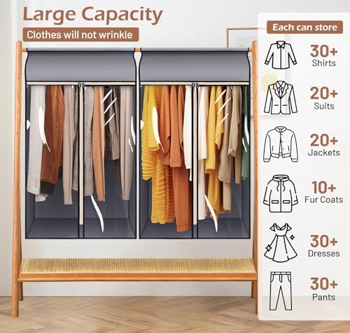 MISSLO 43" Hanging Garment Bags for Hanging Clothes Fully Enclosed Coat Bags for Closet Storage Clothes Cover with Large Clear Window and 3 Zippers (Rack not included), 2 Packs - Image 5