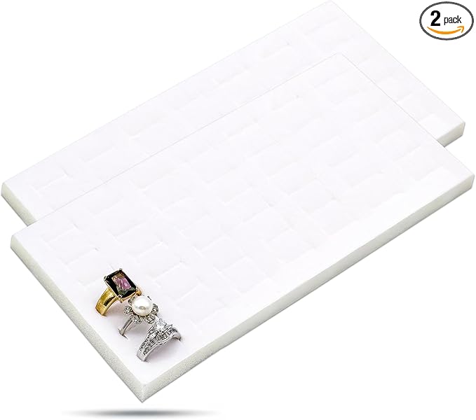 TheDisplayGuys For Your Modern Living 2-Pack 72-Ring Holders Velvet Foam Padding Jewelry Inserts - Tray/Case Liners - Retail Display, Storage (White) by The Display Guys