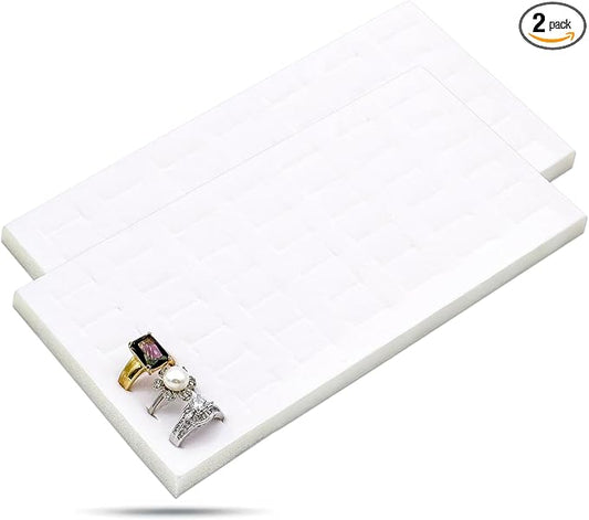 TheDisplayGuys For Your Modern Living 2-Pack 72-Ring Holders Velvet Foam Padding Jewelry Inserts - Tray/Case Liners - Retail Display, Storage (White) by The Display Guys