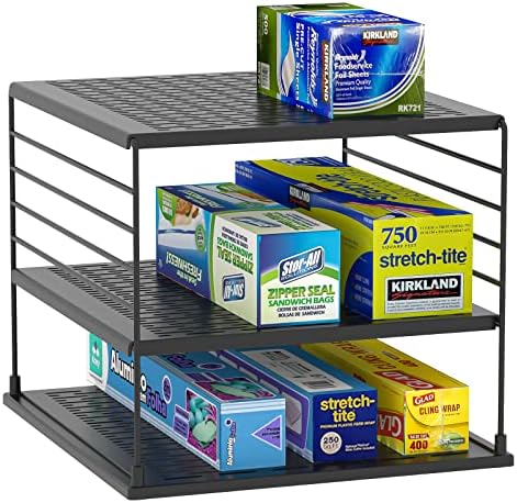 Upgraded Cabinet Organizers and Storage -Divided Compartment Holder for Plastic Bag, Wrap, Foil, Snack and Box for Kitchen and Pantry Organization and Storage, Kitchen Organization(Black) by WANCHIY