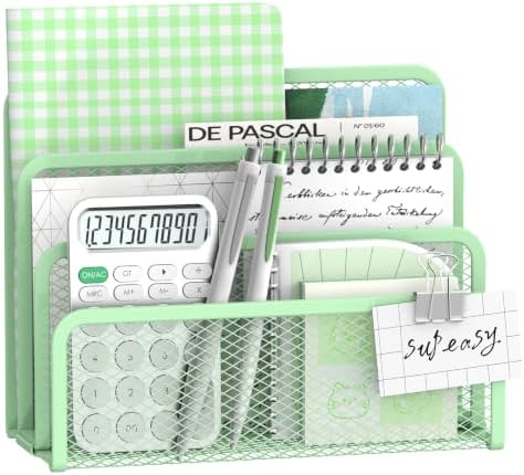 Mail Organizer Countertop for Desk, Mail File Holder with 3-Slot, Green by SUPEASY
