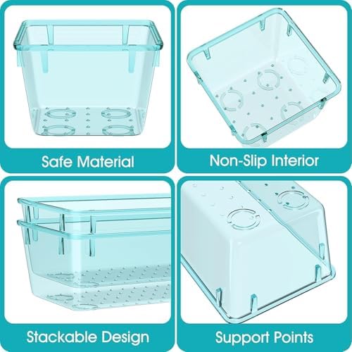StorMiracle 28 PCS Clear Plastic Drawer Organizers Set, 4 Size Desk Drawer Organizer Trays for Makeup, Jewelry, Kitchen Utensils, Gadgets and Office Accessories, Sea Blue - Image 3