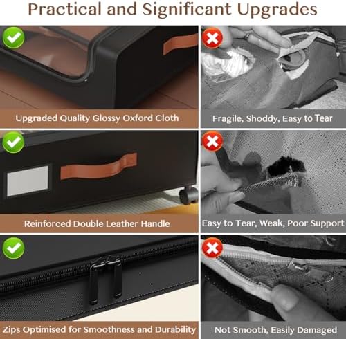 Under Bed Storage with Wheels, UnderBed Storage Containers with Clear Lid and Handles, XXL 60L Under the Bed Storage Bins Drawers for Clothes,Blankets,Shoes,Books (BLACK, 2 PACK) - Image 2