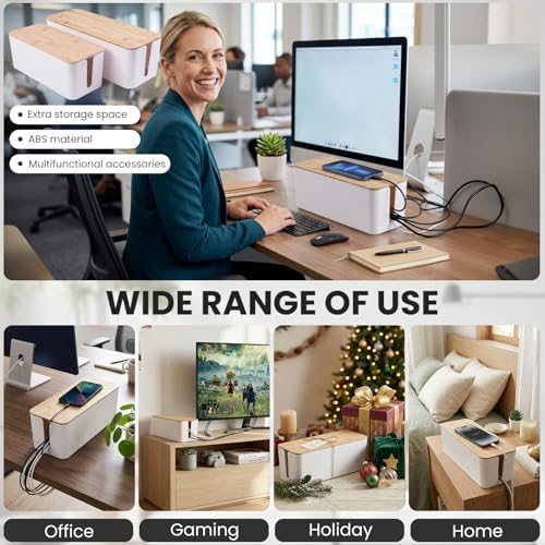 Tuwechen 2 Pack Cable Management Box, Wooden Style Cord Organizer Box - Image 7