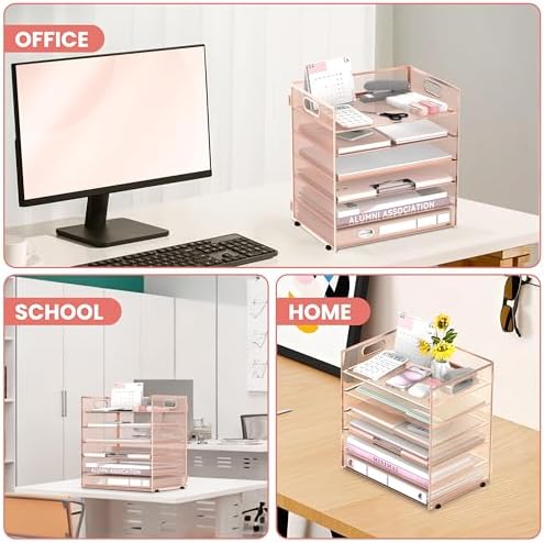 Daltack 6-Tier Paper Organizer for Desk with Handle, Rose Gold - Image 6