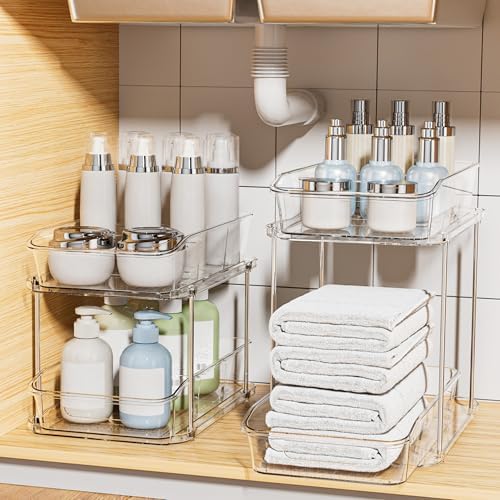 Delamu Bathroom Under Sink Organizers and Storage, 2 Pack, Clear by DELAMU