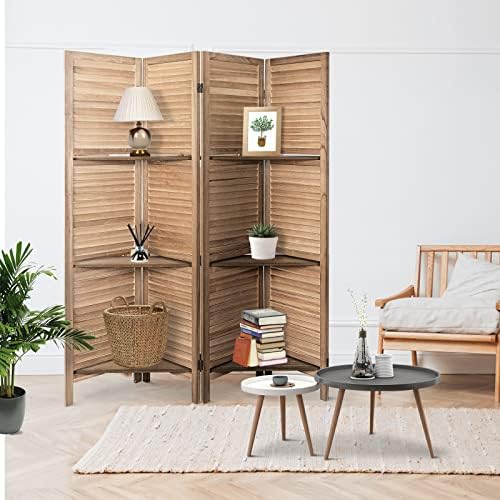 Room Divider with Shelves Freestanding Wood Room Partition Divider - Image 7