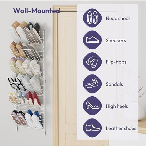 SWTYMIKI Over the Door Shoe Organizer - Adjustable 6 Tier Hanging Shoe Rack Organizer, Metal Heavy Duty Behind Door Storage or Wall Mount Shoes Shelf for Flats, Heels, Sneakers, Boots - Image 3
